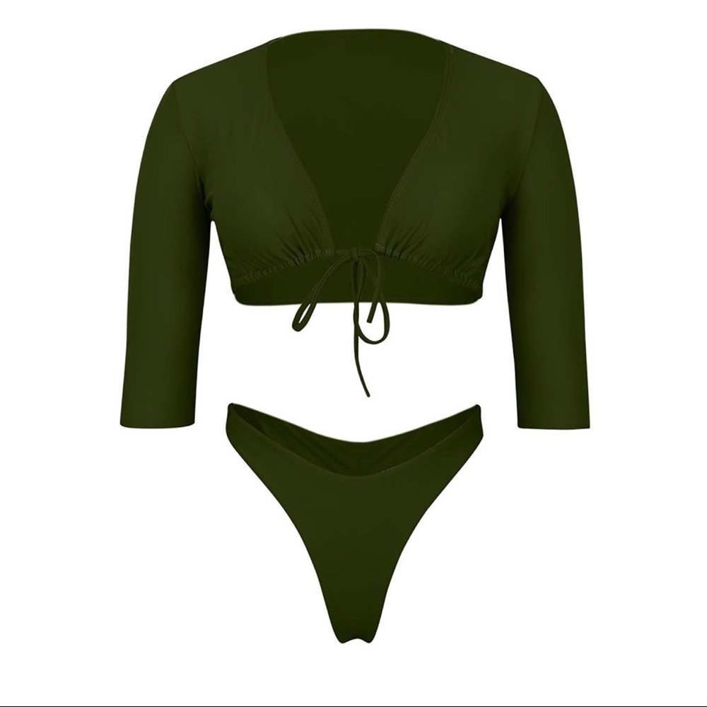 Tie front and high waisted green bikini